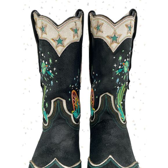 Space Cowboy Double D Ranch Embroidered Western Boots Black Leather Old Gringo 8 - Picture 10 of 16